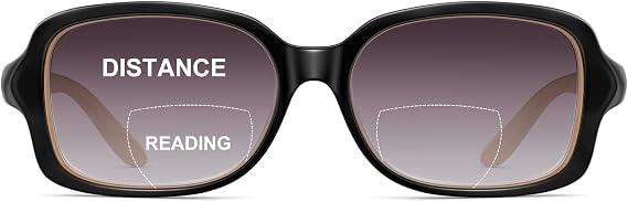 JM Classic Bifocal Reading Glasses Square Stylish Gradient Sunglasses Readers for Women +1.75 Black