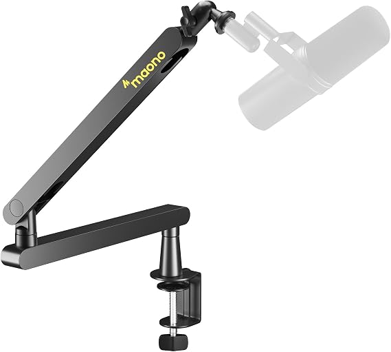 MAONO Microphone Arm Microphone Boom Arm with Cable Management Channel Desk Clamp Multi-Purpose Mount Fully Adjustable Heavy Duty Microphone Stand for Podcasts Low Profile BA92, Black