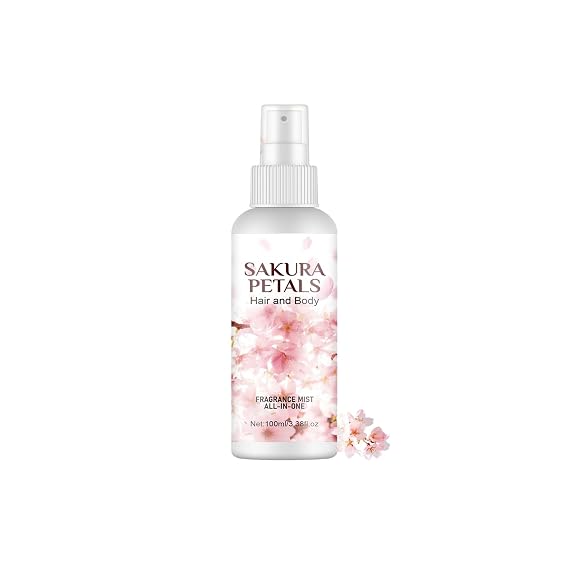 New Irven Sakura Hair Perfume & Body Mist, Soft Floral Fragrance Body Spray Perfume for Women, Lightweight Moisturizing Long-Lasting Sakura Scent for Hair & Skin, All Day Freshness, 3.38 Fl Oz