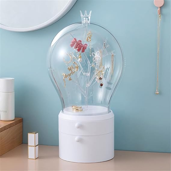 LED Light Jewelry Storage Box Organizer Jewellery USB Charge Case Desktop Dust Proof Drawer Earrings Necklace Display Holder Present (Wit As the picture shows)