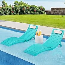 Folding Pool Lounge Chairs Set of 2, Pre-Assembled HDPS Anti-Floating Aquawave Lounge Chair with Headrest for in-Pool Use(Max Depth 8-Inches), Ideal for Hotel, Beach & Sun Decks, Aruba Blue