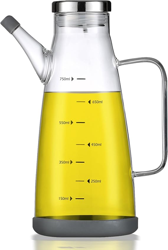 Olive Oil Dispenser Bottle，25OZ Vinegar Bottles Cooking Oil Dispenser Bottle with Drip Free Spout and Non Slip Bottom Fits in Home,Kitchen,Barbecue,Party (750ML)