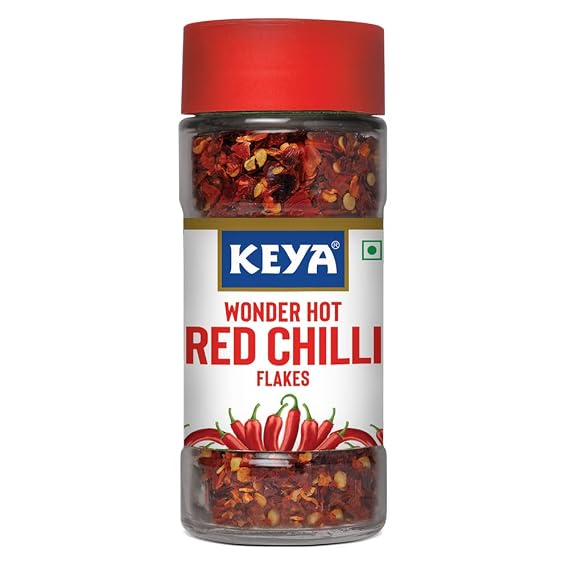 Keya Red Chilli Flakes Dry Red Chilli Flakes Seasonings Aromatic Spicy Dried Pizza Pasta Seasoning Zero added Colours, Fillers, Additives Preservatives 100% Natural 40gm