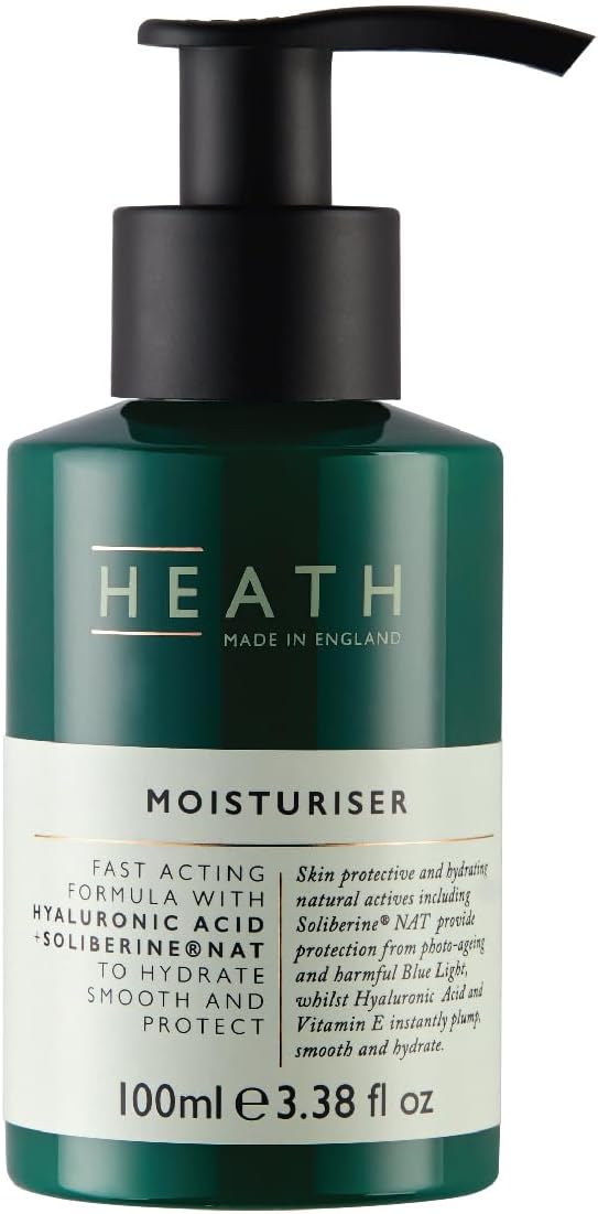 Heath Men’s Face Moisturiser 100ml, Anti-Ageing, Hydrate and Protect Skin from Damage, Fast Acting, Hyaluronic Acid For Soft And Smooth Skin, Gift For Him, Travel Size, Vegan and Cruelty Friendly