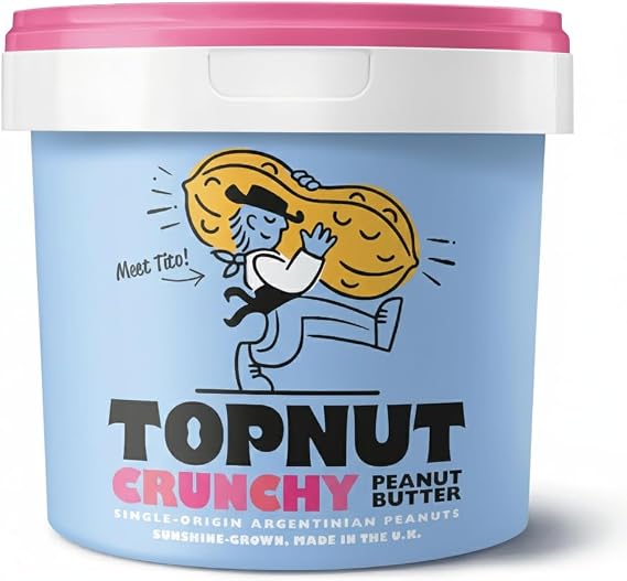 TOPNUT Crunchy Peanut Butter 1kg Tub – Single-Origin Argentinian Peanuts – 100% Natural, No Palm Oil, No Added Sugar – High Protein Crunch – Made in the U.K.