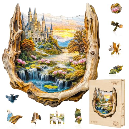 Wooden Puzzles for Adults Fantasy Castle Waterfall Driftwood Puzzles 180 Pieces Wood Puzzles Adults 11.4  10.7in