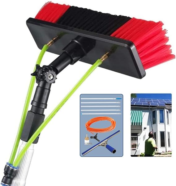 JATIBOSH Water Fed Window Cleaning Pole,Water Fed Telescleaner Brush with Squeegee,Cleaning Photovoltaic and Solar Panels,Extension Pole/30Cm Brush/5M