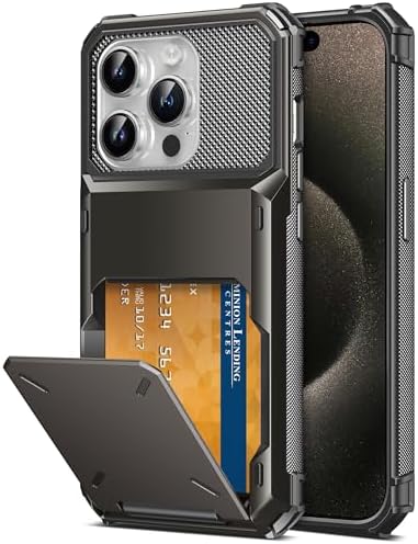TITACUTE for iPhone 15 Pro Case 6.1 Wallet 5 Credit Card Holder ID Slot Flip Cover Design Back Pocket Scratch Resistant Hard Shell TPU Hybrid Protective Bumper Armor for iPhone 15 Pro Gunmetal Bronze