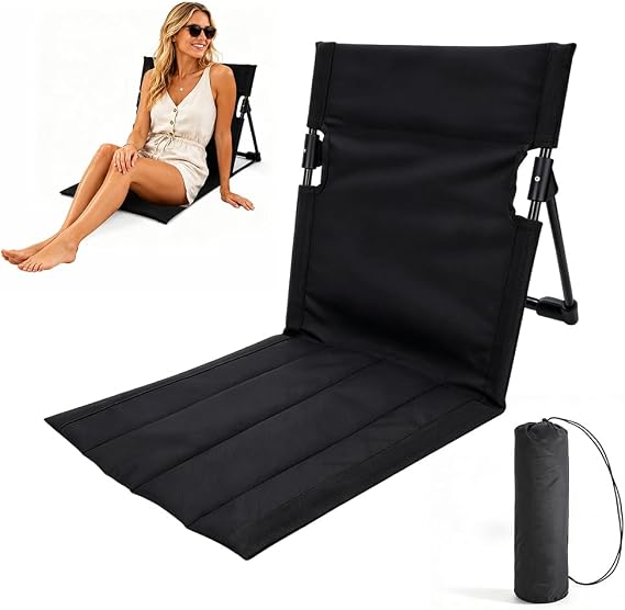 Folding Beach Chair, Ultralight Low Camping Chairs, Floor Chair with Back Support for Fishing Barbecues Hiking Traveling Outdoors Activities Camping Chaired(Black)