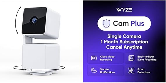 WYZE Cam Pan v3 White Cam Plus Monthly, Covers 1 Camera, Auto-Renews at $2.99/Month, Activation Required, Cancel Anytime