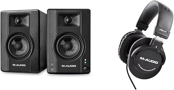 M-Audio BX4BT 4.5" Studio Monitors & PC Speakers with Bluetooth for Recording and Multimedia & HDH40 Over Ear Studio Headphones with Closed Back Design