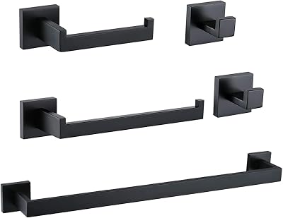 Ralbay Bath Towel Bar, Premium Stainless Steel 5 Pieces Bathroom Hardware Accessories Set Wall Mounted Towel Bar Set, Matte Black