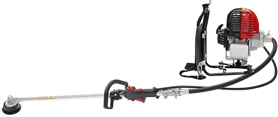 Backpack Brush Cutter Tiller 31CC 4 Stroke Engine Gas Powered Lawn Mower with Single-Cylinder Air-Cooled System 8500RPM Strong Power 2 in 1 Grass Hedge Trimmer