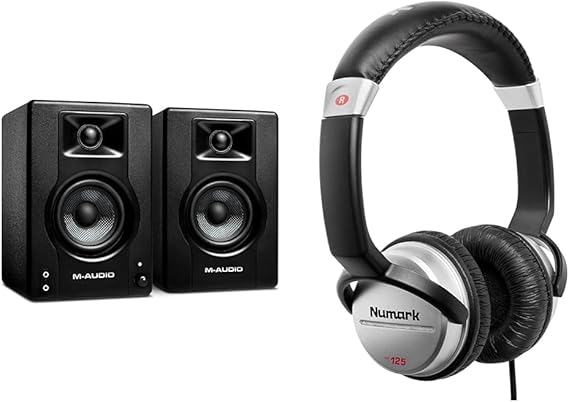 M-Audio BX3 3.5" Studio Monitors, HD PC Speakers for Recording and Multimedia with Music Production Software, 120W, Pair & Numark HF125 - Ultra-Portable Professional DJ Headphones with 6 ft Cable