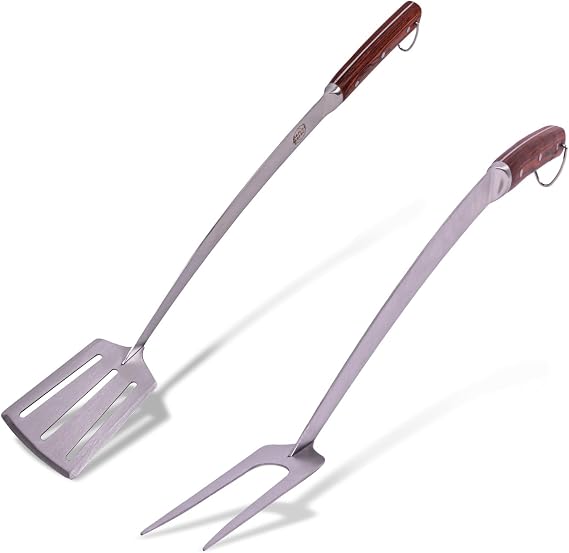 Grille Perfect Super Long 24-inch Grilling Fork and Spatula for Barbecue and Griddle | Long Handle, Heavy Duty, Extra Strong, Large Spatula and Fork for Outdoor Kitchen, Fireplace and Fire Pit