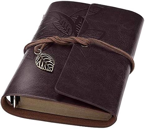 Ailifly Retro Yapraklar Kolye Ucu PU Deri Kapak Gevşek Yaprak Boş Yazma Günlüğü Defter Günlüğü Hediye (Kahve, A7 (5 inç))
