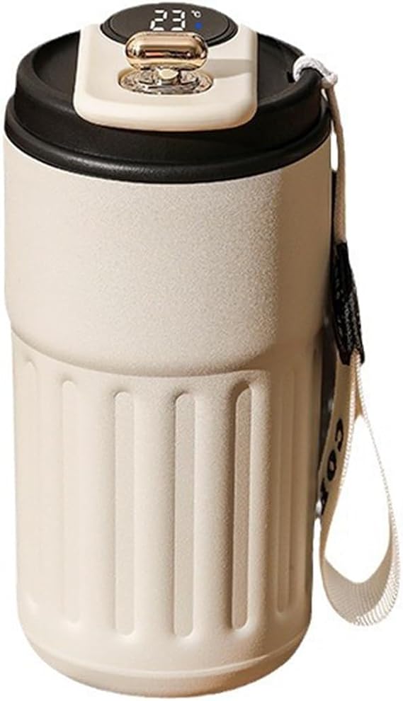 LED Temperature Display Coffee Mug, 15 oz Insulated Travel Mug with Leak-Proof Lid, Vacuum Stainless Steel Tumbler for Hot & Cold Drinks, Portable Water Bottle for Office, Car & Travel, Matte Black