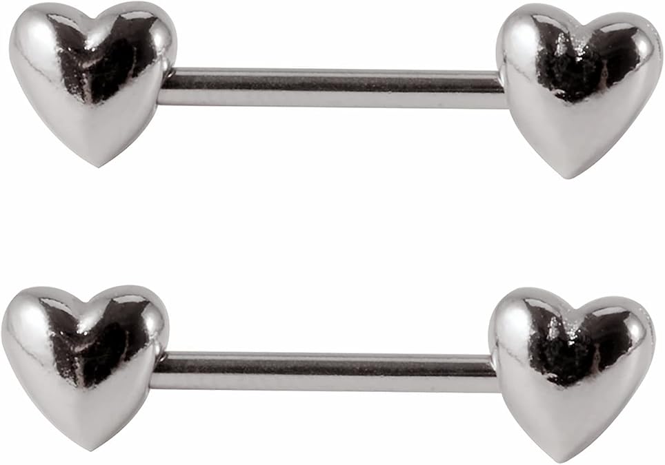 14G Stainless Steel Nipple Rings Solid Heart Straight Barbell Bars Tongue Ring 16mm(5/8 Inch) Body Piercing Jewelry