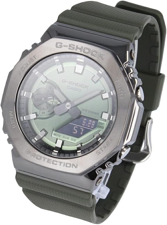 Casio G-Shock GM-2100B-3A Series Wristwatch, Men's, Analog-Digital, Stainless Steel, Green, Gunmetal, GM-2100B-3A