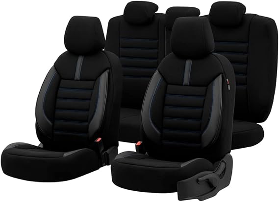 Limited Design Ortopedik Ekstra Destekli Oto Koltuk Kılıfı Tam Set (Siyah-Mavi)