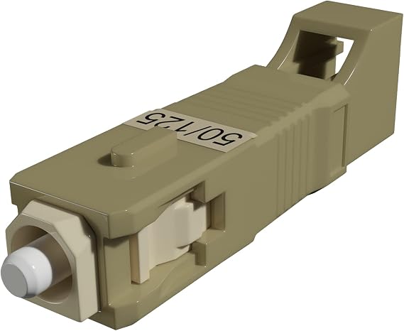 SC Male to LC Female Multimode Fiber Adapter Coupler, 50/125 MM, Simplex | SC male ferrule one end, LC female port the other. Multimode 50/125 core, one fixed body. Rated 1000+ matings, plug and play.