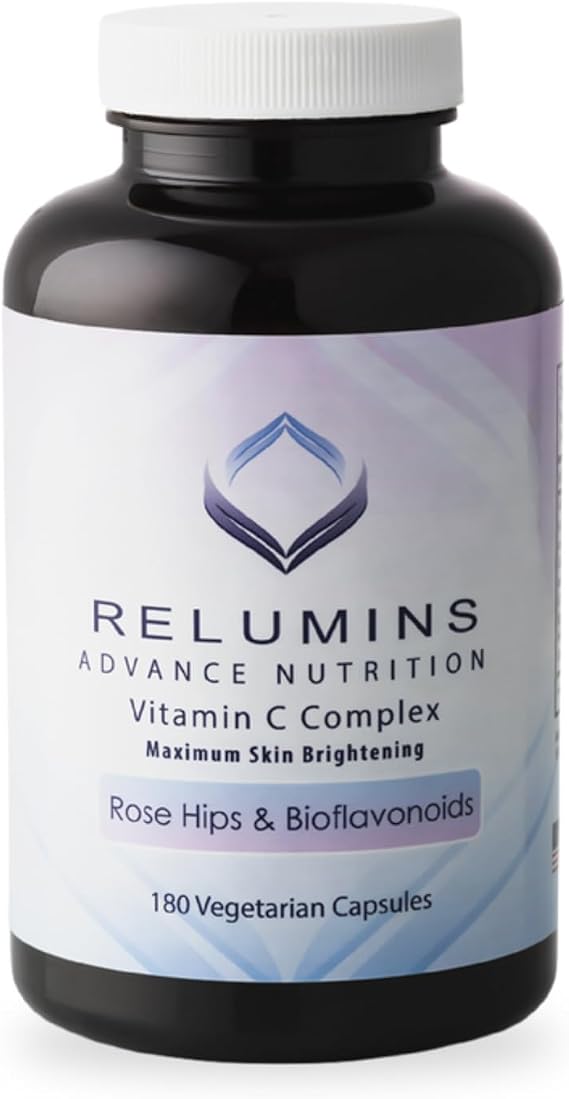 Relumins Advanced Vitamin C Supplement with Rose HIPS - 1000mg of Vitamin C, Immune Support & Collagen Production, Made in USA, for a Summer Glow Skin, 180 Capsules (30-Day Supply)
