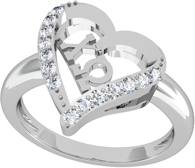 Chi Omega Heart Silver Ring