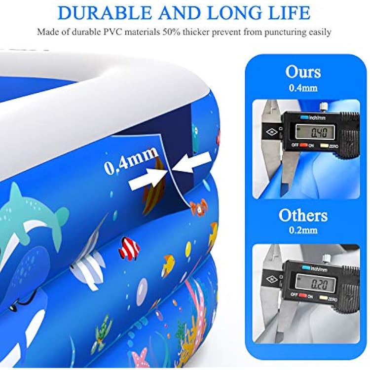 Inflatable Swimming Pool, 120 X 72 X 22 Inflatable Lounge Pool for Kiddie, Kids, Adults, Infant, Toddlers, Large Family Swimming Pool for Garden, Backyard, Outdoor Summer Water Party