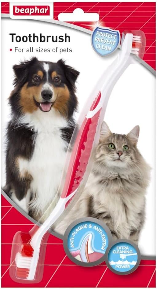Beaphar - Double-Ended Toothbrush - Dental Care for Dogs & Cats - Targets Hard-to-Reach Areas - Helps Prevent Bad Breath & Combat Plaque - Suitable for All Mouth Sizes