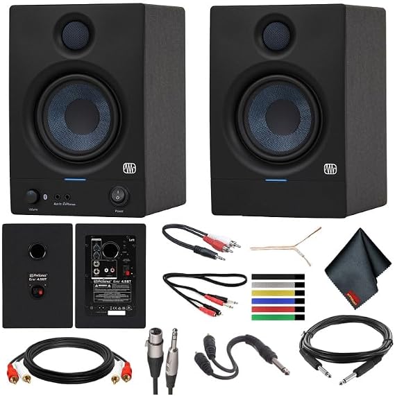 PreSonus Eris 4.5BT Bluetooth Studio Monitors, Pair - 4.5" Powered Active Monitor Speakers for Near Field Music Production, Audio Mixing & Recording Bundle with Accessories