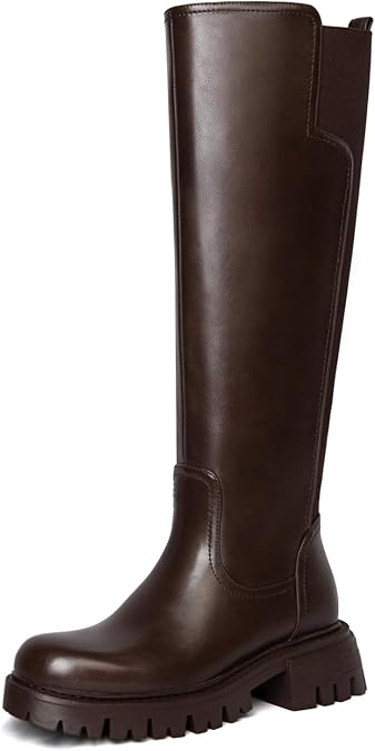 Platform Knee High Boots for Women Comfortable Stretch Round Toe Chunky Heel Tall Boots with Side Zip Dress Casual Long Riding Boots