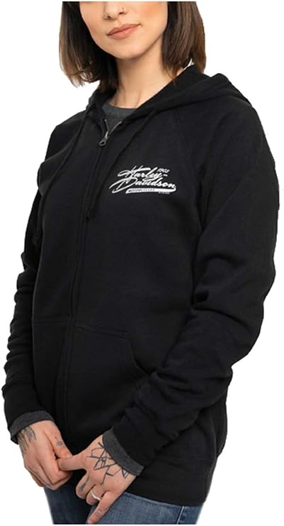 Harley-Davidson Women's Titanium Metallic Zip-Up Hooded Sweatshirt - Black