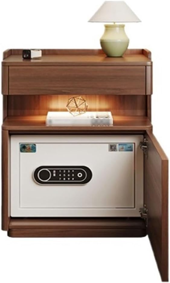 Nightstands Bedroom Wood Smart Nightstand with Hidden Safe, Bedroom Side Tables with Charging Station & USB/Type-C Ports Bedside Table