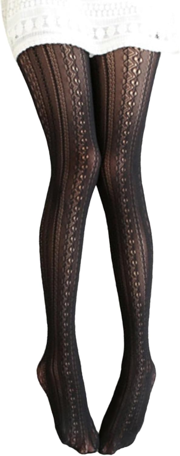 Ailan Knitted Cotton Tights Exquisite Beautiful Lace Tights Skin Friendly Breathable Hollow-Out Striped Stockings Pantyhose