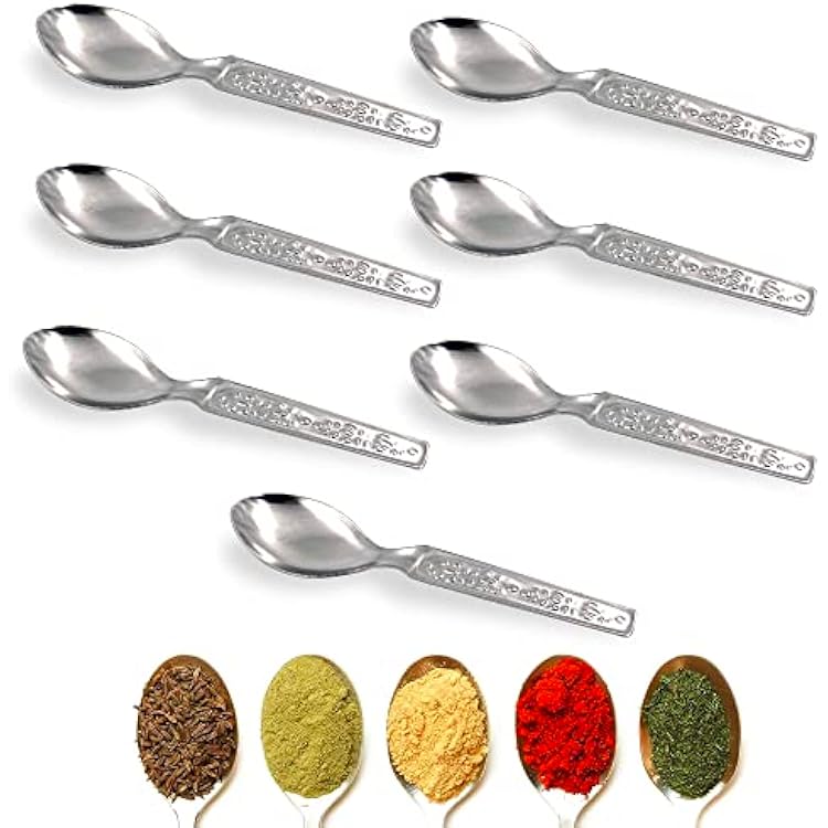 Stainless Steel Masala Spoons for Small Containers Mini Spoon for Masala Dabba Spices Spoons, All Tea Coffee Sugar & Spices 4 inch 7 Pcs