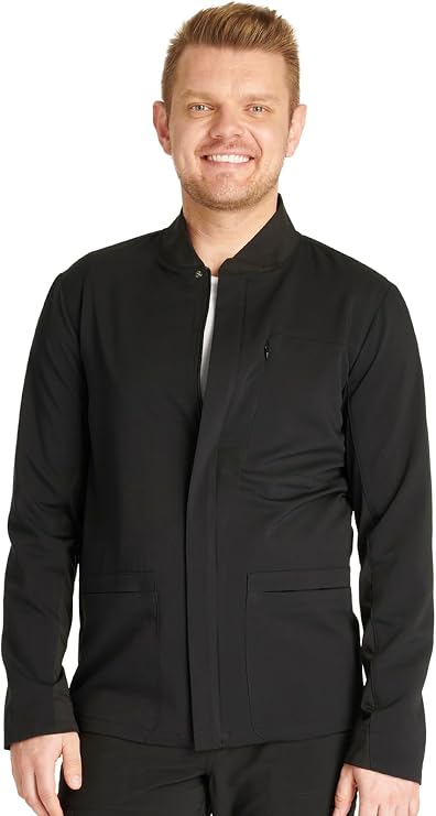 Cherokee Atmos Scrub Jacket for Men Zip Front Stand Up Collar 3 Pockets