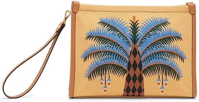 Palm Tree Embroidered Canvas Pouch