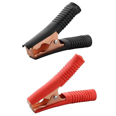 Fielect 2Pcs 100A Heavy-Duty Insulated Alligator Clips,Battery Crocodile Electrical Test Clamps,Battery Charger Clamp for Car Auto Vehicle Boat Red and Black