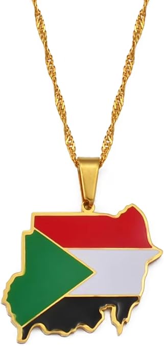 Republic of the Sudan Map Flag Pendant Necklaces - Republic of the Sudan Map Flag Necklaces for Men Women - Jewelry Ethnic