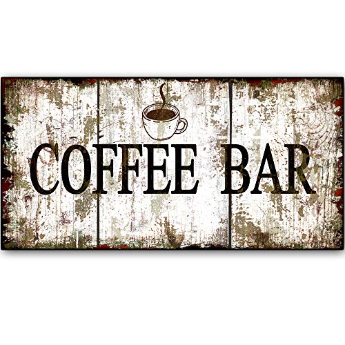 Original Retro Design Coffee Bar Solid Wood Signs Wall Art|Natural Wooden Board Print Poster Oils Painting Wall Decoration for CafeKitchenCoffee CornerCoffee Station