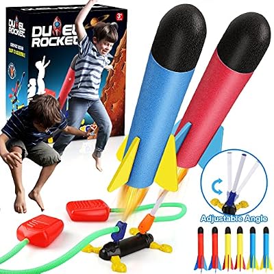TOY Life Toy Rocket Launcher for Kids - Toy Rocket with 6 Foam Rockets 2 Launchers Air Rocket Launcher for Kids 3-5-8-12,Outside Toys for Kids Ages 4-8, Dueling Outdoor Games for Kids Gift Toys