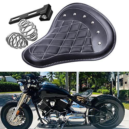 Black Motorcycle Bobber Solo Seat Cushion Spring Sportster Seat Compatible with Harley Chopper Honda Shadow Rebel 250 300 500 Refit Bobber