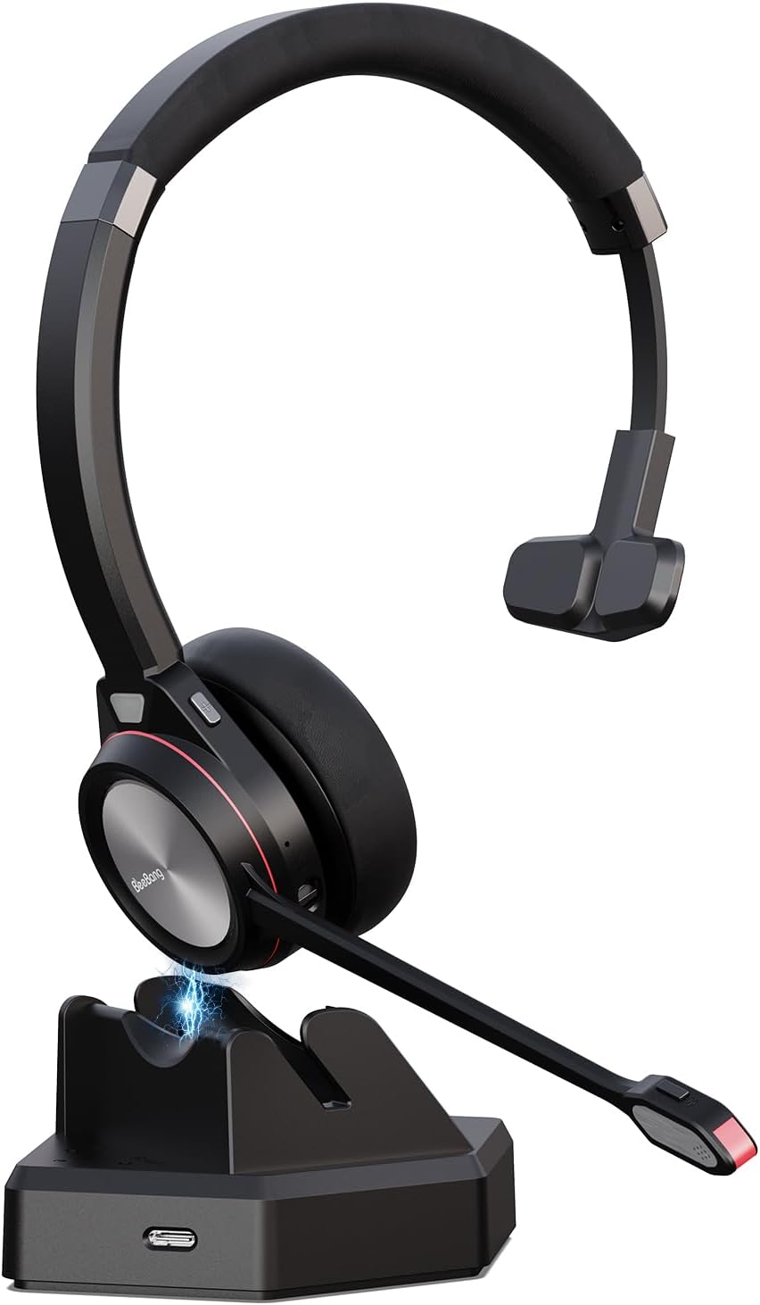 Wireless Headset for PC Mono 5.2 Bluetooth Headset with Microphone & USB Dongle 30 Hours Talk Time Wireless Headphones for Home Office Computer Teams Zoom Laptop Office Call Centre Phone