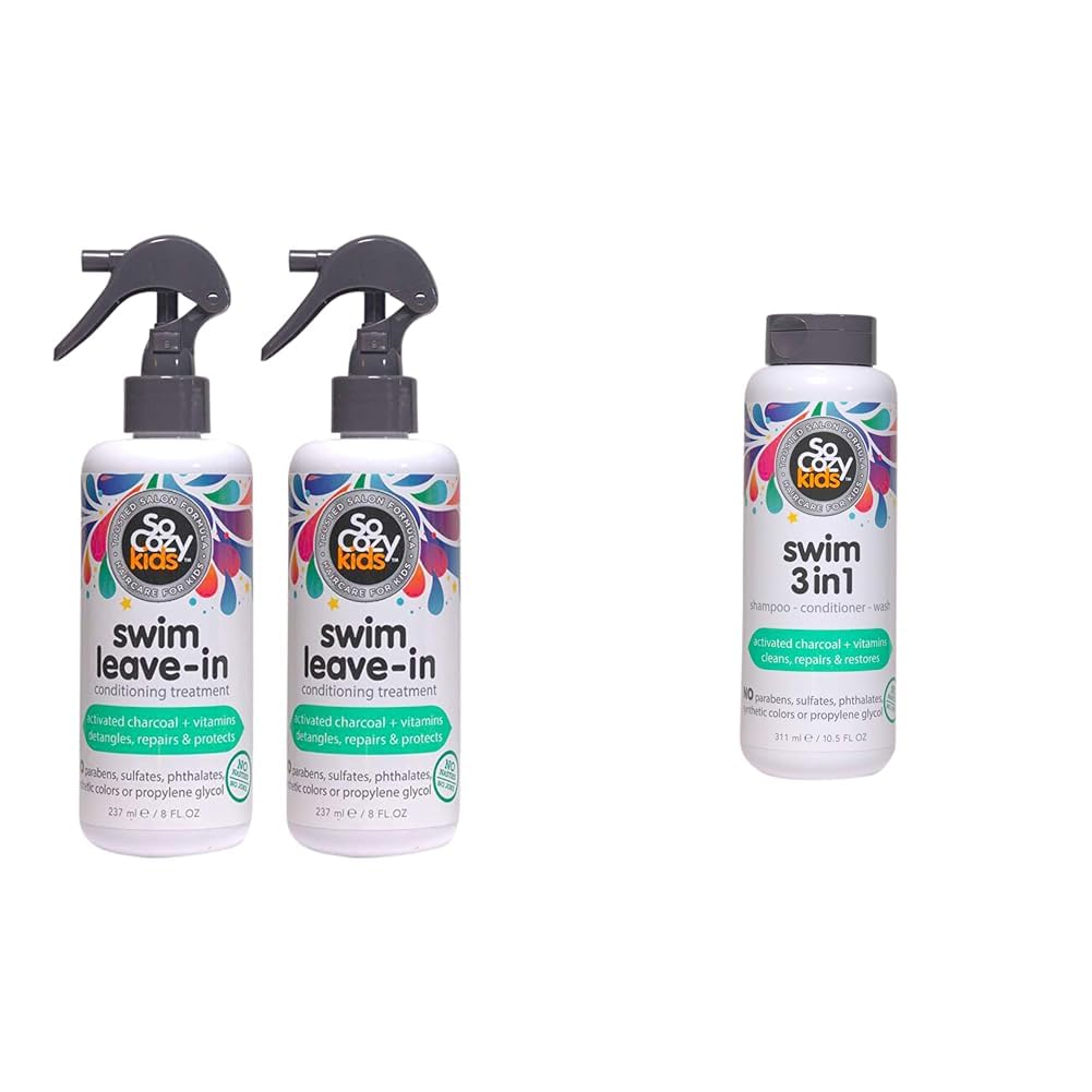 SoCozy Kids Swim Shampoo Conditioner Body Wash with Leave-In Treatment & Conditioner for Hair Protects Repairs PoolSunSalt Damage Pack Of 2 8 Fl Oz