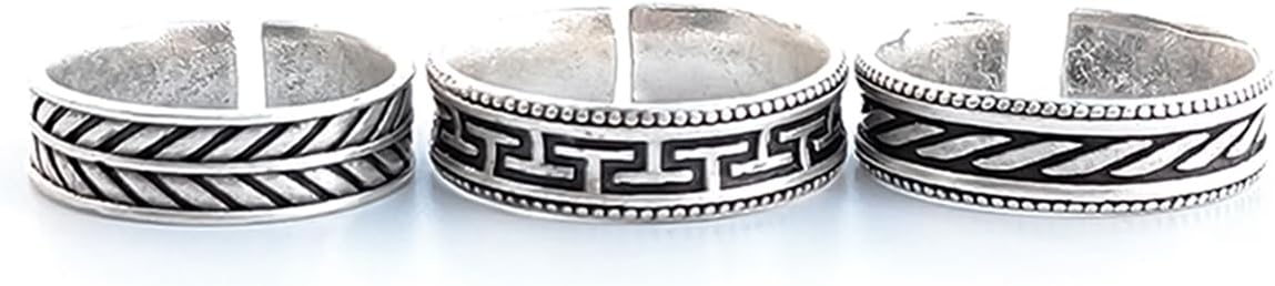 Trend Collection Silver Plated Caesar Labyrinth Crown Model Adjustable Unisex Ring Set