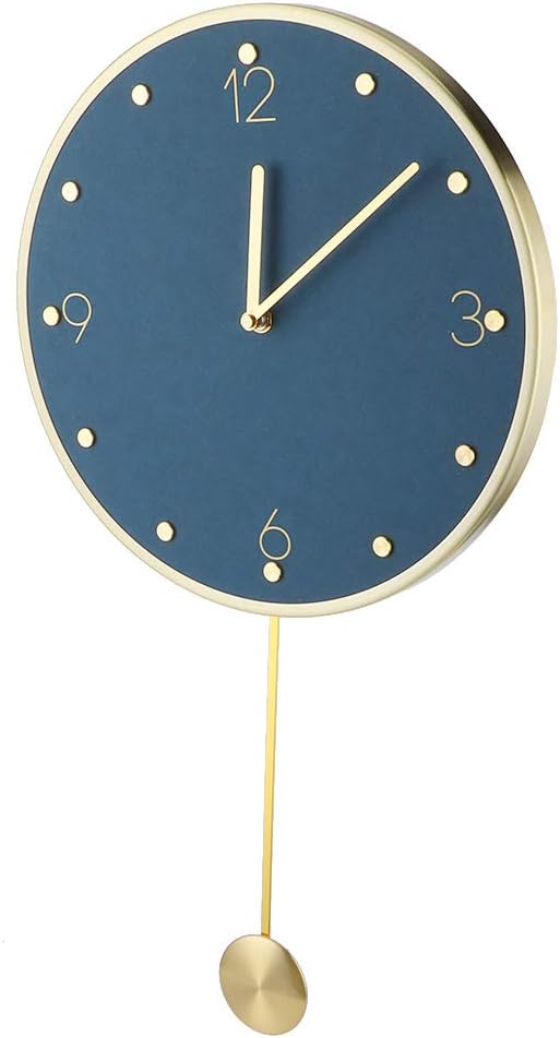 Silent Wall Clock, Elegant Simple Pendulum Clock, Modern Durable for Home Living Room Study Room Office(Blue-Round Pendulum)