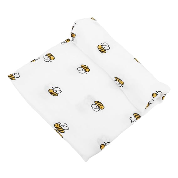 Newborn Baby Swaddle Blanket 47X47 Inch Muslin Gauze Wrap Lightweight Breathable Cotton Infant Swaddling Blanket with Bee Pattern for Bath and Sleep