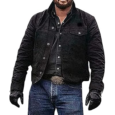 Steve&Martin Mens YellowStone Cole Hauser Rip Wheeler Stylish Cowboy Black Cotton Jacket 3XLarge