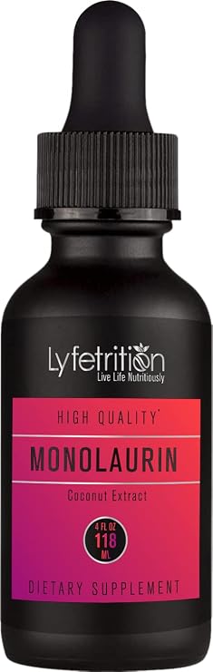 Lyfetrition Monolaurin Liquid Extract 950 mg, 4 Oz Liquid, 150 Servings, Made in USA, Quick Absorption, Quality Potent Ingredients, Third-Party Tested, Non-GMO, GMP Certified, Cruelty-Free Products