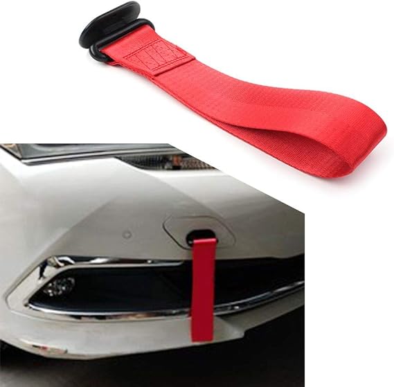 Three T Cars Racing High Strength Tow Strap Universal Set Belt Nylon Strap Traction Rope Trailer Hook Front Rear Bumper Towing Hooks Decorative Trailer Belt, Red